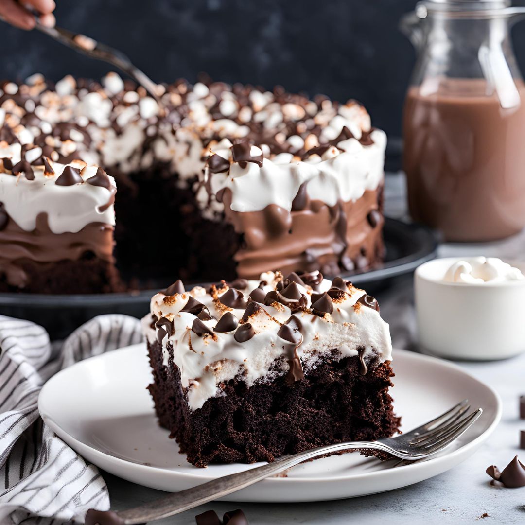 Marshmallow Chocolate Poke Cake